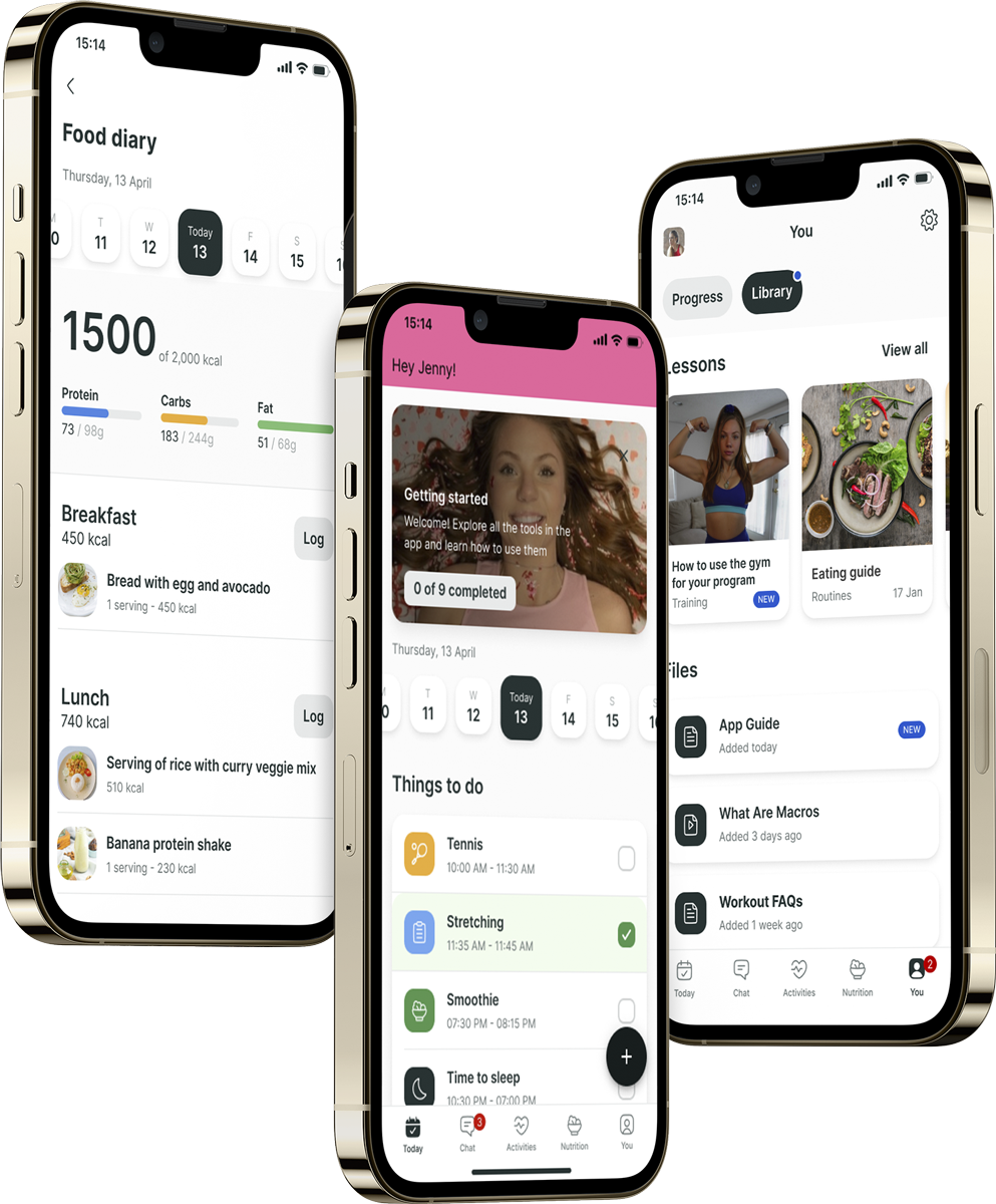 A mockup of the coaching app showcasing the features.